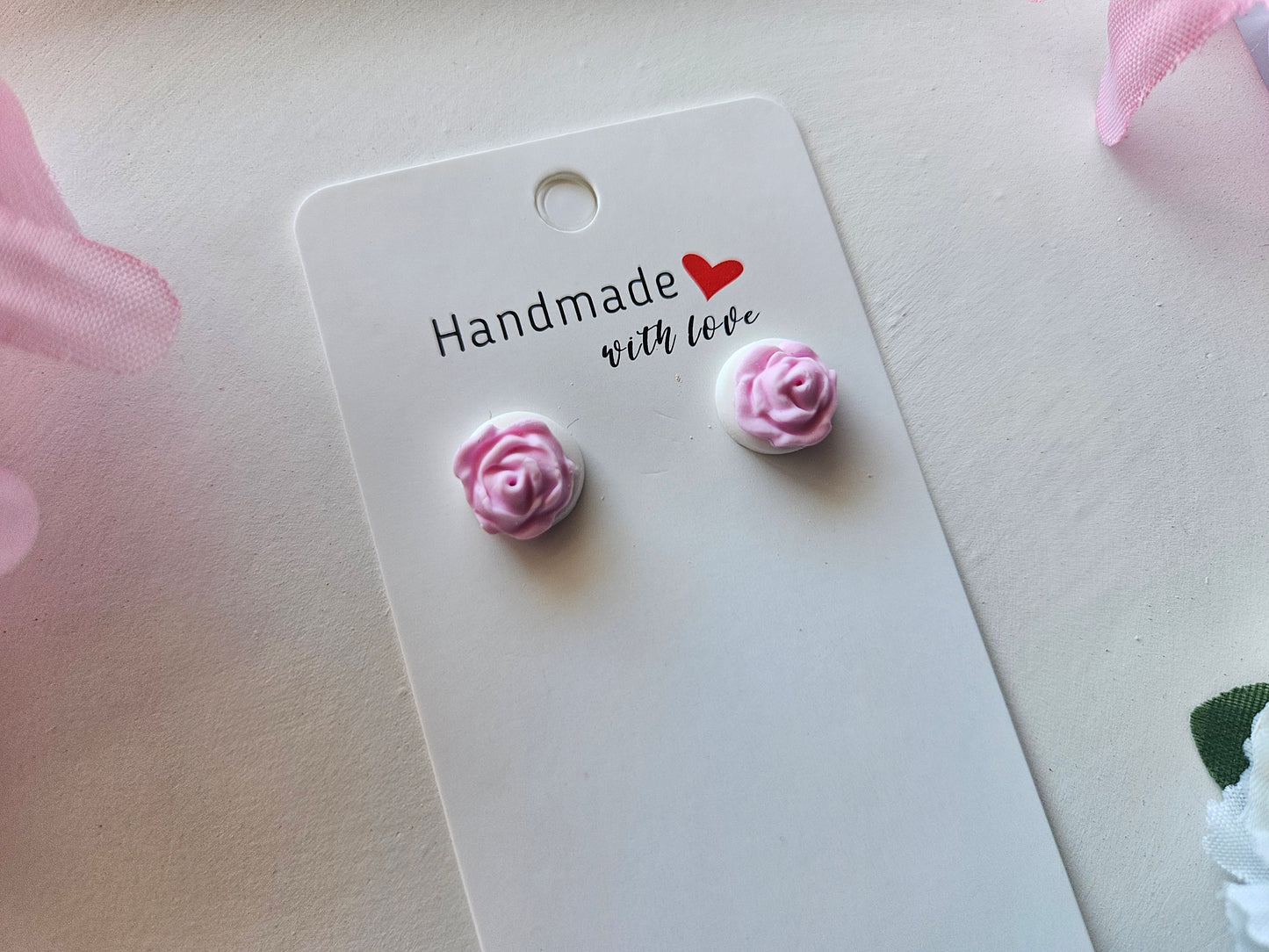 Pink Rose Stud Earrings