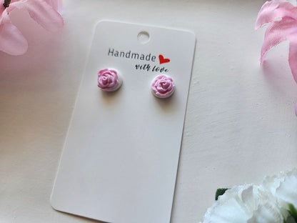 Pink Rose Stud Earrings