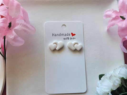 White Double Heart Stud Earrings