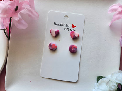 Heart and Circle Stud Earrings