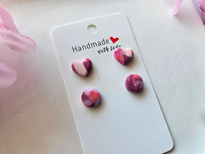 Heart and Circle Stud Earrings