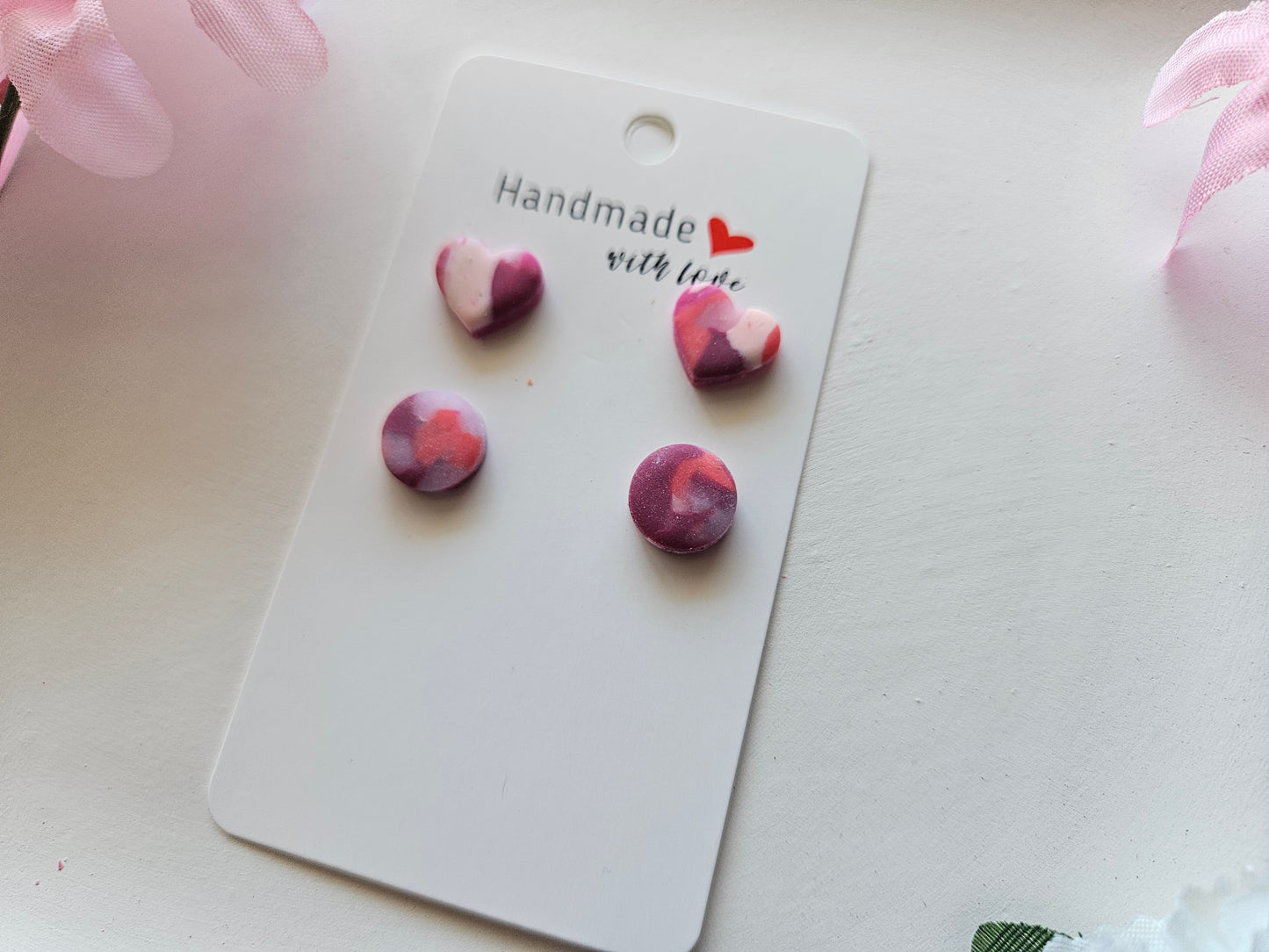 Heart and Circle Stud Earrings