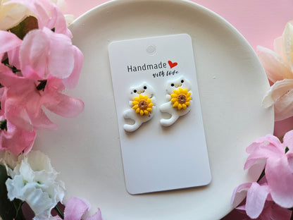 Cat and Sunflower Earrings