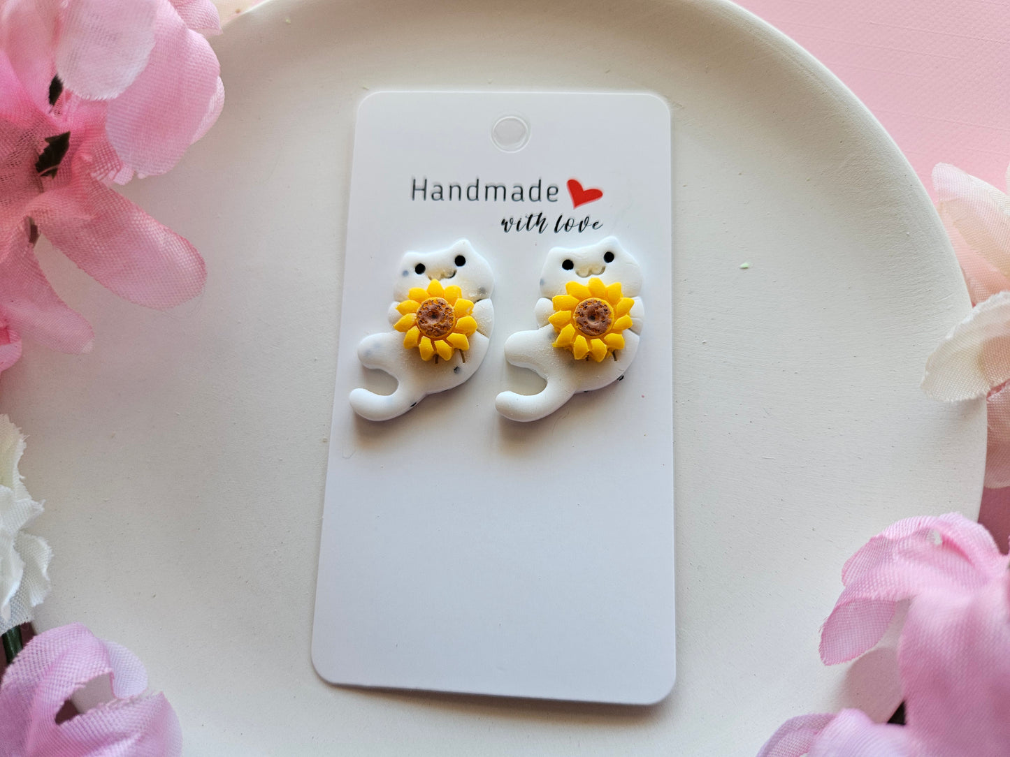 Cat and Sunflower Earrings