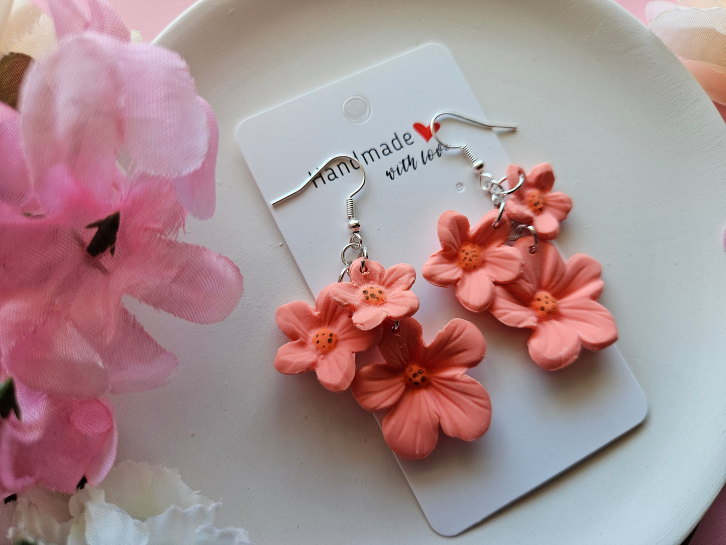 Orange Floral Dangle Earrings