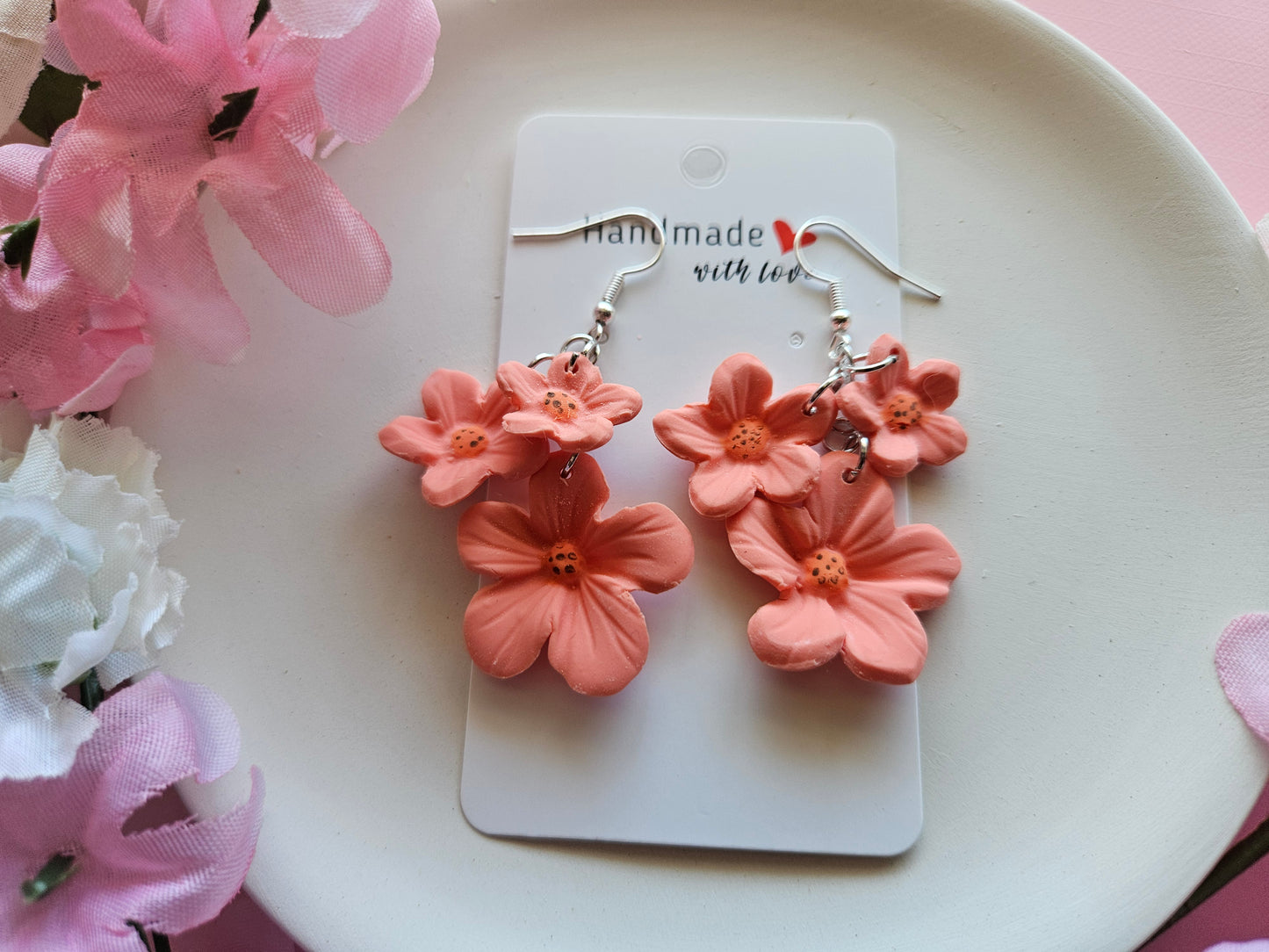 Orange Floral Dangle Earrings