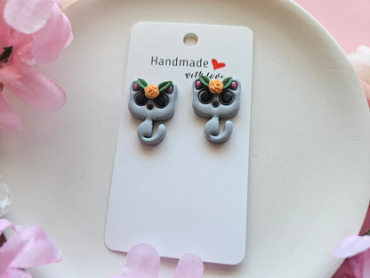 Gray Cat Earrings